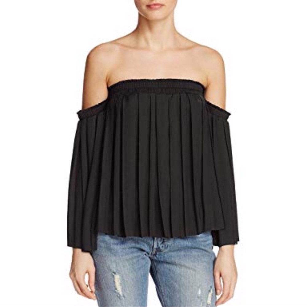 Elizabeth&James Emelyn OTS Silk Pleat Black Top XS